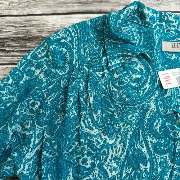 Women's Lucy Love Lace Up Casanova Blouse Tunic Teal Paisley L NWT - Picture 5 of 15